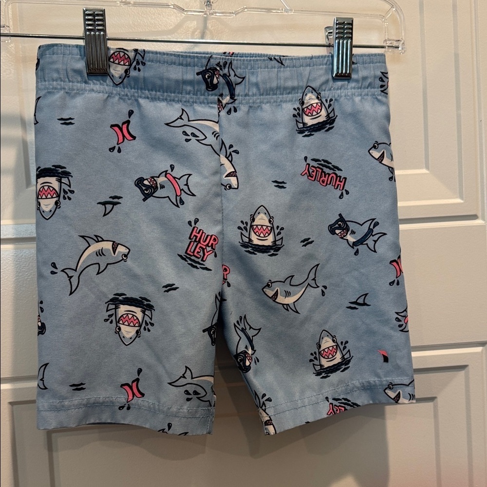 Hurley Light Blue Shark Pattern swim trunks